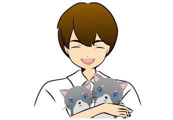 Manga man and cats