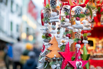 Christmas decorations at the Christmas Market, Bolzano, Italy - obrazy, fototapety, plakaty