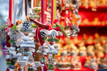 Christmas decorations at the Christmas Market, Bolzano, Italy - obrazy, fototapety, plakaty