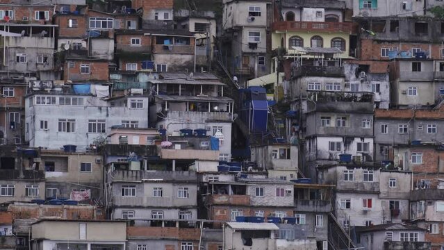 Funicular Ascending Amidst Colorful but Poverty-Stricken Slum of Rio
