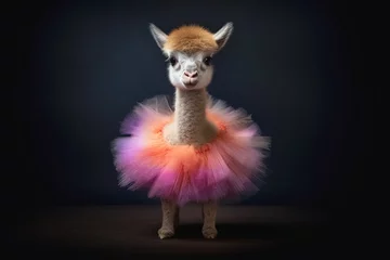 Deurstickers funny llama in a ballet tutu, dance school concept. Generative Ai © Alexandra