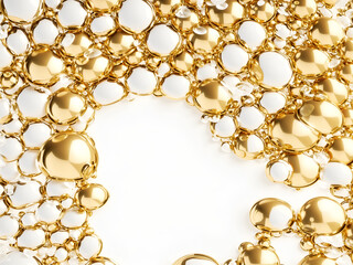 Many golden sponges filled the entire area of the picture and copy space. white background. generative ai. Horizontal image