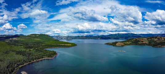 Lake Laberge aerial landscape Yukon T Canada