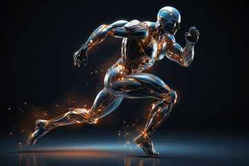 Run of human body with 3D model blueprint