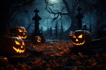 Halloween design - forest pumpkins.
