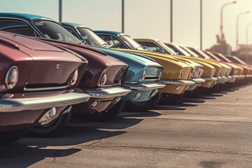 Obraz premium line of cars parked in the parking lot.