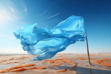 Blue color cloth waving on beach