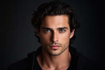 Naklejka premium Close-Up Aufnahme eines Mannes mit dunklen Haaren