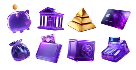 Finance icons set isolated. Banking, money and investments icons png