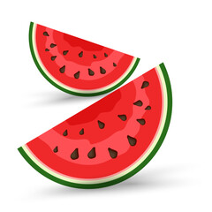 Two pieces of fresh Watermelons organic fruit, A Green organic watermelon in vector illustration friuts objects - obrazy, fototapety, plakaty