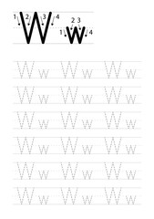 Printable letter W alphabet tracing worksheet