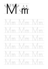 Printable letter M alphabet tracing worksheet