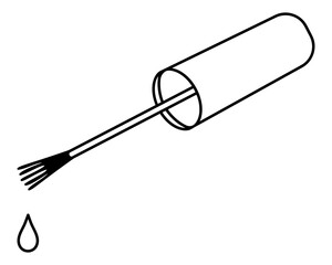 Nail polish brush for manicure. A drop of nail polish drips down. Sketch. Vector illustration. The bristled brush contains a small amount of coating to apply to your nails. Decorative cosmetics