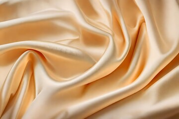 Fototapeta premium Closeup of rippled cream colorsatin fabric cloth texture background. High quality photo