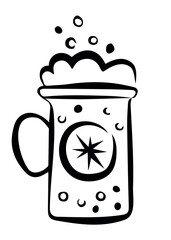 Winter coffee cup doodle isolated on white background. Hot drink. Cappuchino, latte. Merry Christmas. Vector sketch illustration. Perfect for print, web, menu, infographics.