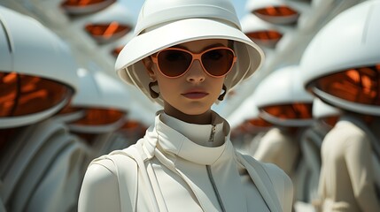 Futuristic high fashion female model with stylish sunglasses