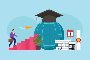 Global education 2d vector illustration concept for banner, website, landing page, flyer, etc