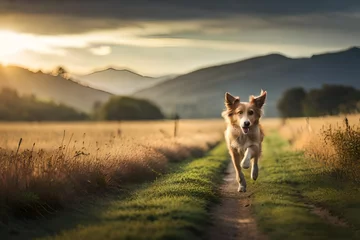 Zelfklevend Fotobehang Weide dog in the field