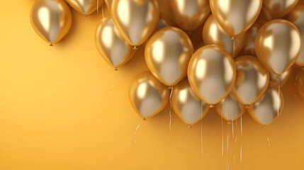 Gold Balloons on Yellow Background with Copy Space