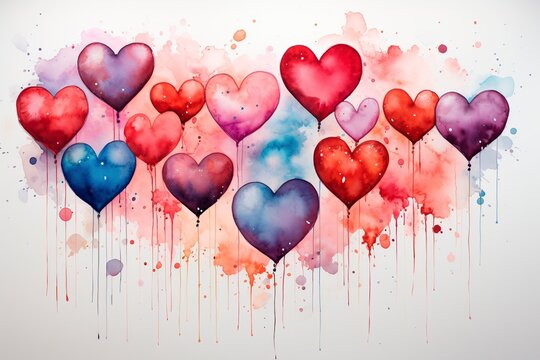 Say "I love you" with this artistic watercolor card, adorned with elegant red and blue hearts, symbolizing romance.
