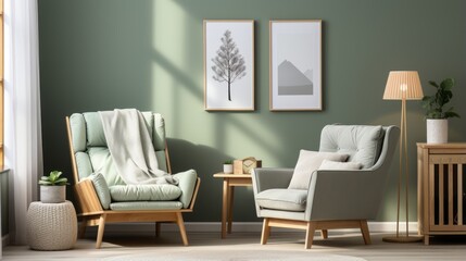 An interior render of a nursery, featuring a stylish scandinavian newborn baby room with toys, plush animals, and child accessories