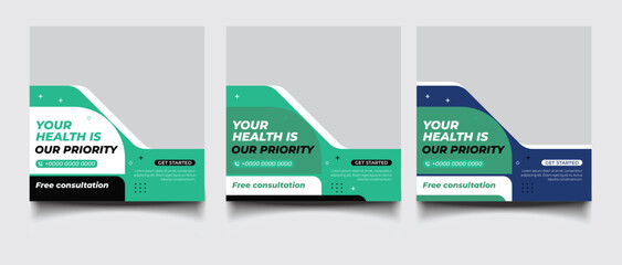 Medical health social media post or square banner template