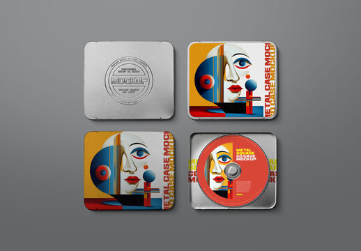 CD Case Mockup Metal Square Tin