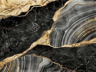 Abstract black marble texture with golden luxury pattern illustration.
