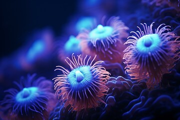 Obraz premium A vibrant display of blue and yellow sea anemones in their natural habitat