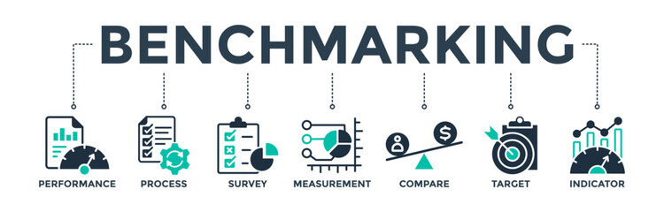 Benchmarking banner web icon vector illustration concept for the idea of business development and improvement with an icon of performance, process, survey, measurement, compare, target, and indicator