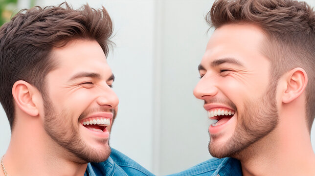 closeup of two men laughing