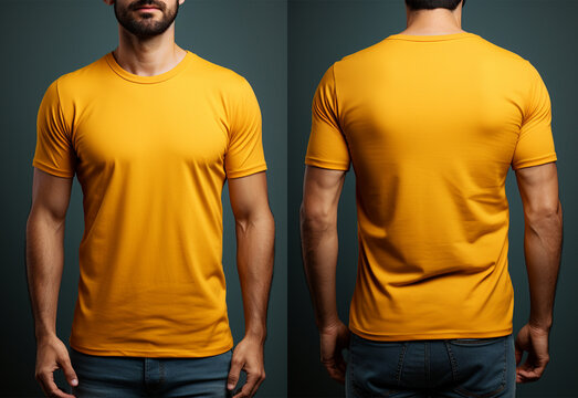 Male t-shirt with blank space for your design, front and back view