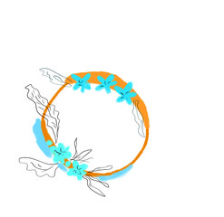 Fototapeta na wymiar Orange blue floral watercolor wreath