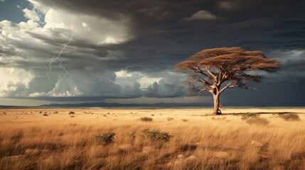 A solitary tree standing tall in an expansive field