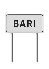 Vector illustration of the City of Bari (Italy) entrance white road sign on metallic poles