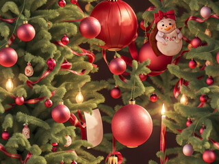 View of beautifully decorated Christmas tree. Generative AI. free Stock Photo