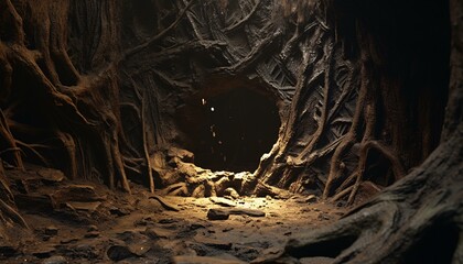 A mysterious tunnel with trees emerging from the darkness - Powered by Adobe