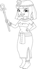 Cleopatra of ancient Egypt. Vector black and white coloring page.