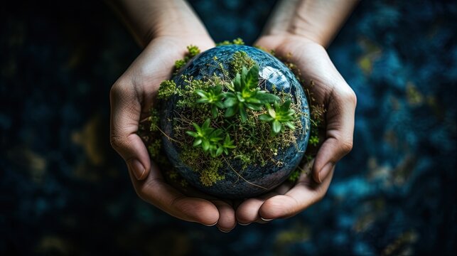 A Photo Of A Person Hands Holding Earth With A Small Green Sprout Plant Growing. Care For The Planet.
