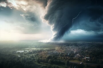 Fototapeta premium A looming storm approaching a bustling cityscape