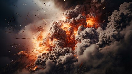 A massive explosion engulfed in smoke and fire - obrazy, fototapety, plakaty