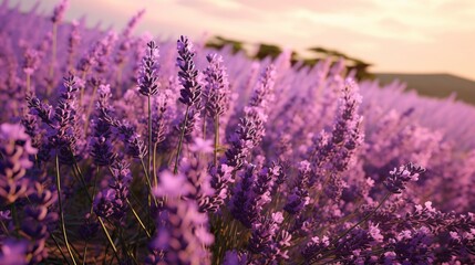 A picturesque lavender field at sunset
