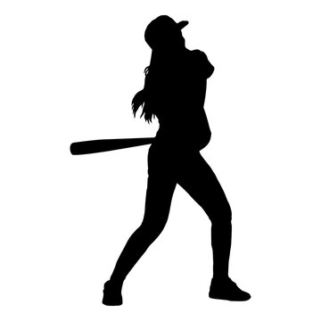 silhouette of a girl with a bat playing baseball vector