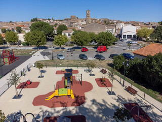 children's play park, Conques-sur-Orbiel, fortified villa, Aude, Languedoc-Rosellón region. French Republic, Europe