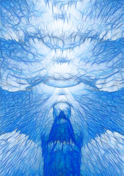 celestial light through cracked frozen blue ice