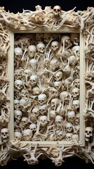 Picture frame made of bones and filled with human skulls tribal style decoration