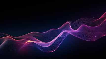 Glowing particles wavy background. Generative Ai