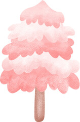 Pink Christmas Tree Watercolor Cartoon Illustration