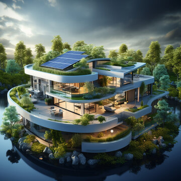 pc plan cad cam skizze entwurf eines modernen co2 neutralen hauses mit allen schnick schnack wie w&auml;rmepumpe solar erdw&auml;rme etc- fiktiv generative ki ai 