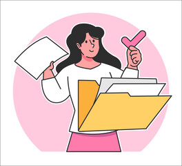 A woman searches for data from a document folder